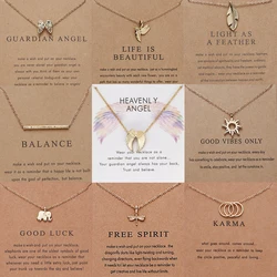 Fashion Make A Wish Card Necklace Jewelry Gold Color Owl Feather Elephant Wing Unicorn Butterfly Heart Pendant Women Bijoux