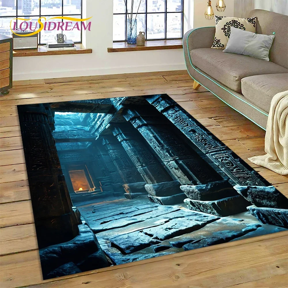 

God's Temple Door Gate 3D Illusion Carpet Rug for Living Room Bedroom Home Sofa Decoration,Kids Play Area Rug Non-slip Floor Mat