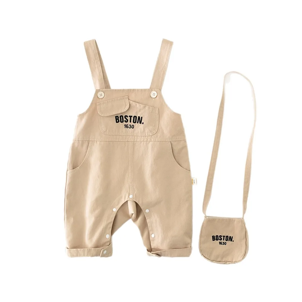 بدلة قفز للأطفال لخريف 2025 مطرزة بحروف لحديثي الولادة مع حقيبة ملابس خارجية غير رسمية للأطفال الرضع والأولاد