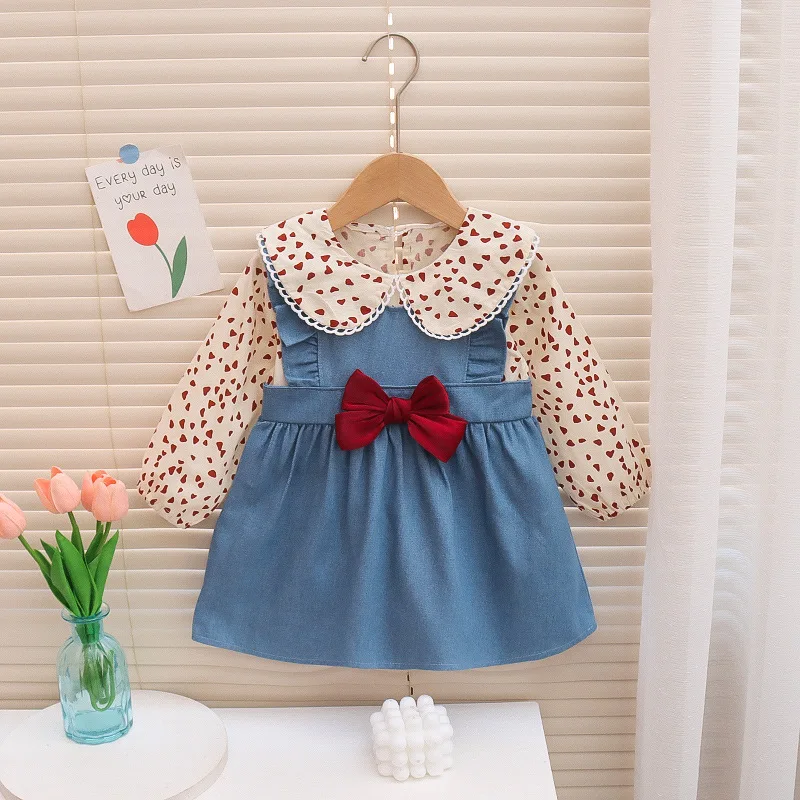 

New Arrival Baby Girl Dress Casual Denim Long Sleeve Toddler Dress Doll Collar Princess Dress Kid Costume Children Clothing A901