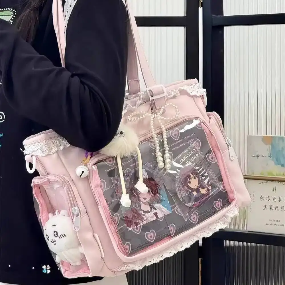 New Y2K Cute Japanese Ita Shoulder Bag Lolita Girls Transparent Tote Bag Large Capacity Crossbody Casual Bag DIY Display Handbag image 3