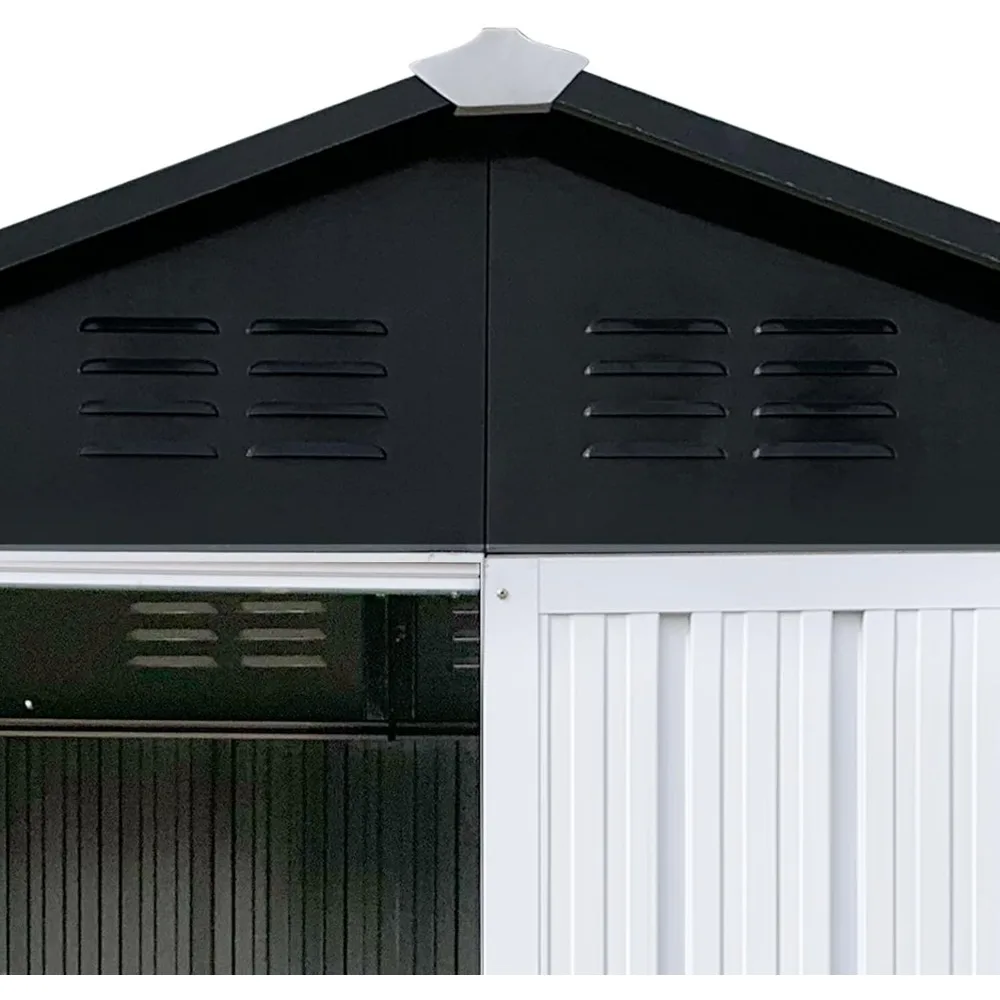 سلال تخزين معدنية خارجية: سقف مقاوم للماء بطول 4 × 6 أقدام مع تصميم قمة وأبواب قابلة للقفل لاستخدام الحديقة