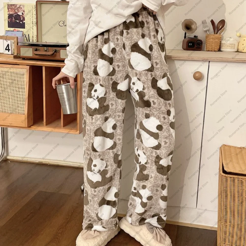 Cartoon panda Home casual pants flannel women's pajama pants autumn and winter long pants pajamas home pants Casual trousers