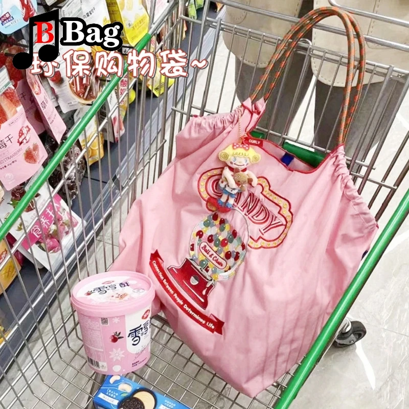 Japanese Women girl Sweet Cartoon embroidery Nylon Shoulder Bags Handbag tote Fashion Female Large capacity Cloth Shopping bags