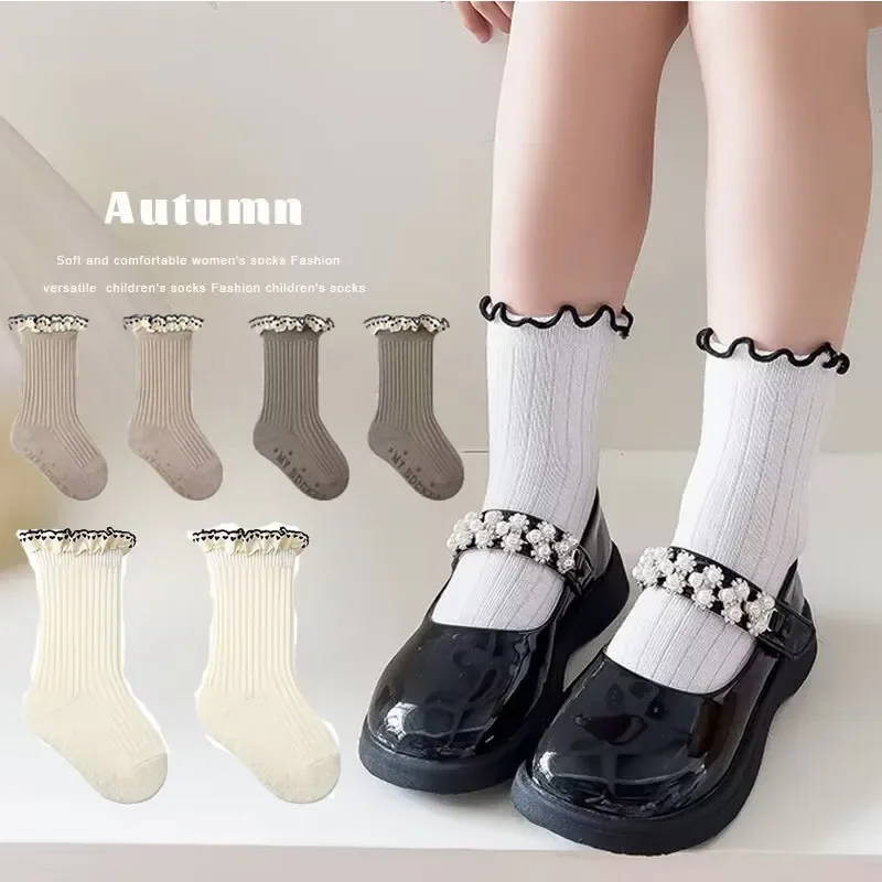 Primavera otoño princesa lindo niños pequeños calcetín para niña encaje Retro volante arco pantorrilla calcetín para niños suave algodón pila calcetines escolares
