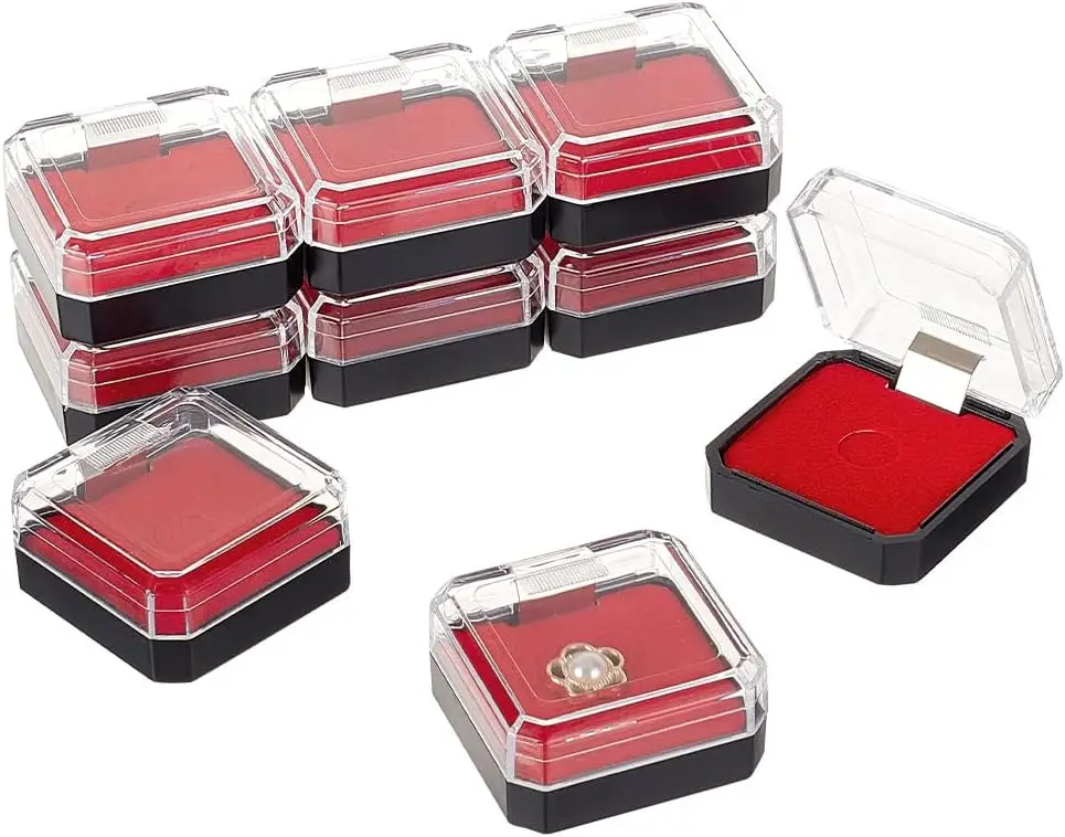 10Pcs Clear Plastic Gift Box For Pin 1.4x1.4x0.3 Inch Black Red Presentation Boxes for Badge Clear Lapel Pin Presentation