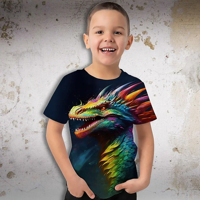 Boys 3D Graphic Dinosaur Dragon T shirt Tee Short Sleeve Print Summer Spring Active Sports Fashion Polyester Kids 3-12 Years top