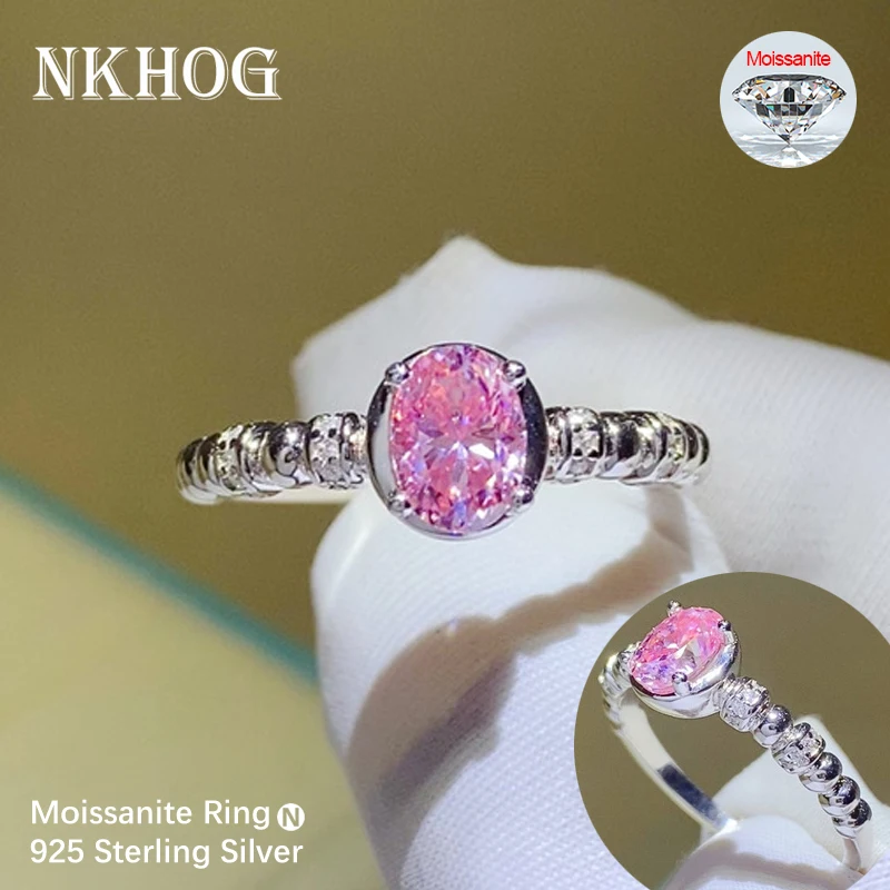 

NKHOG Oval Pink Moissanite Ring Women S925 Sterling Silver AU750 Plated Party Wedding Band Test Positive Rings Fine Jewelry Gift