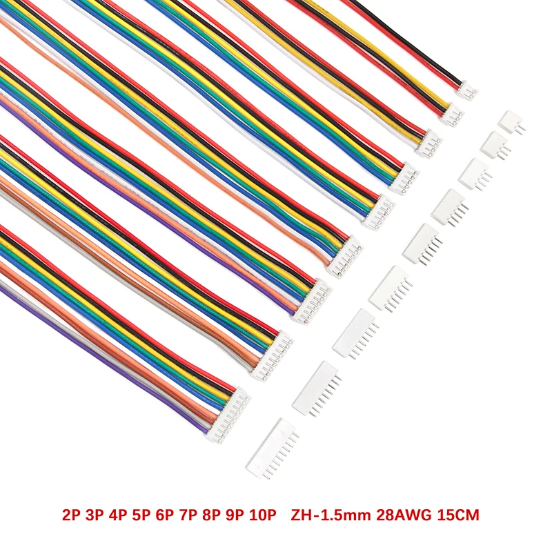 10set 150mm ZH-1.5 Wire Cable Connector DIY ZH-1.5 JST 2Pin-10Pin Electronic Line Single Connect Terminal Plug 28AWG Connectors