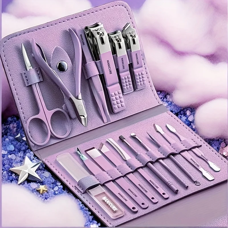 16-Piece Premium Stainless Steel Manicure & Pedicure Kit - Modern Style Nail Clipper Set with Straight Edge view 3