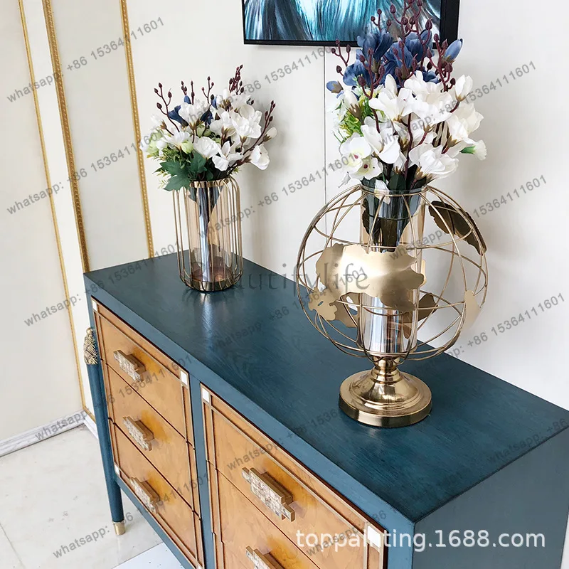 Armoire de luxe légère à six coffres, coque, meubles entièrement en bois massif, armoire latérale post-moderne