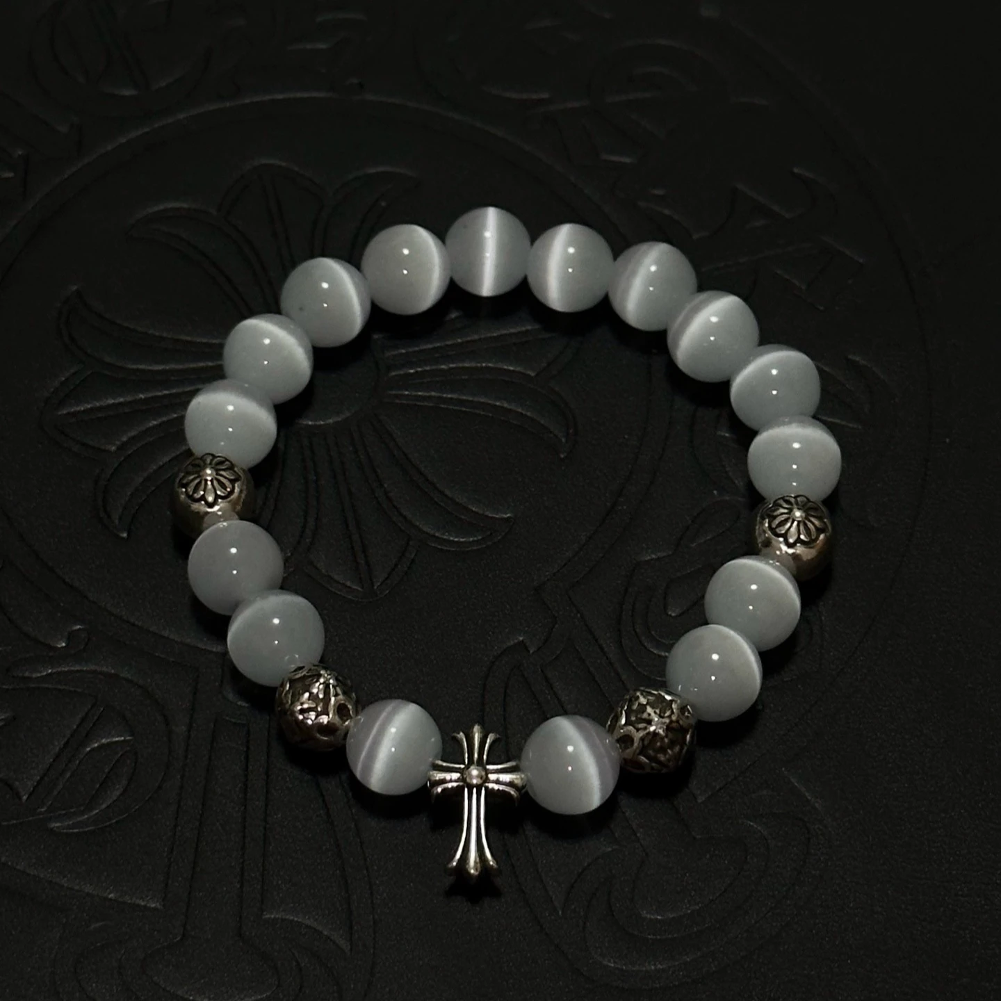 S925 Sterling Silver Light Luxury Small Fresh White Opal Couple Bracelet Cross CH Punk Versatile Accessories
