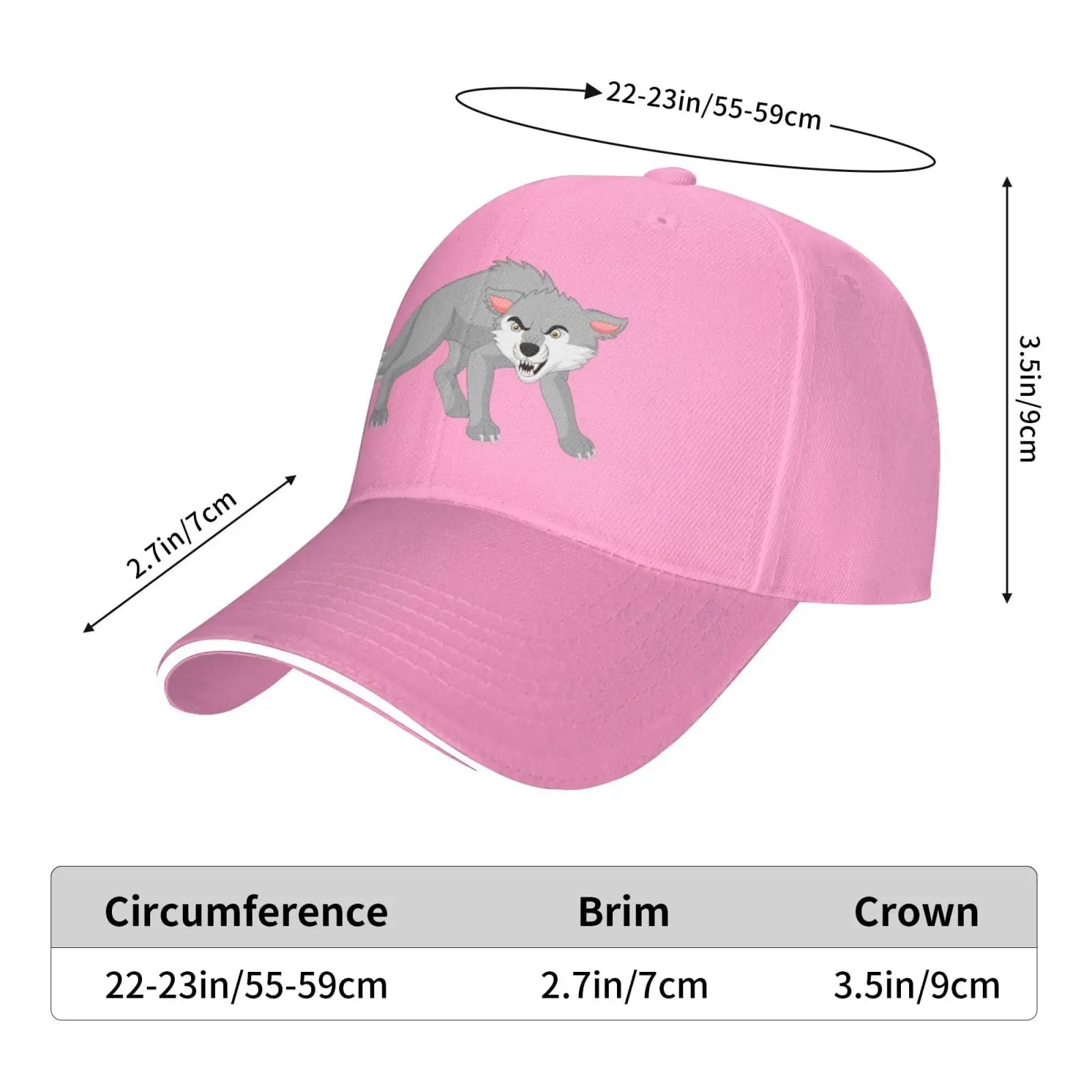 Boné de beisebol Angry Wolf para homens e mulheres, chapéu de sol ajustável, Pink Golf Caps