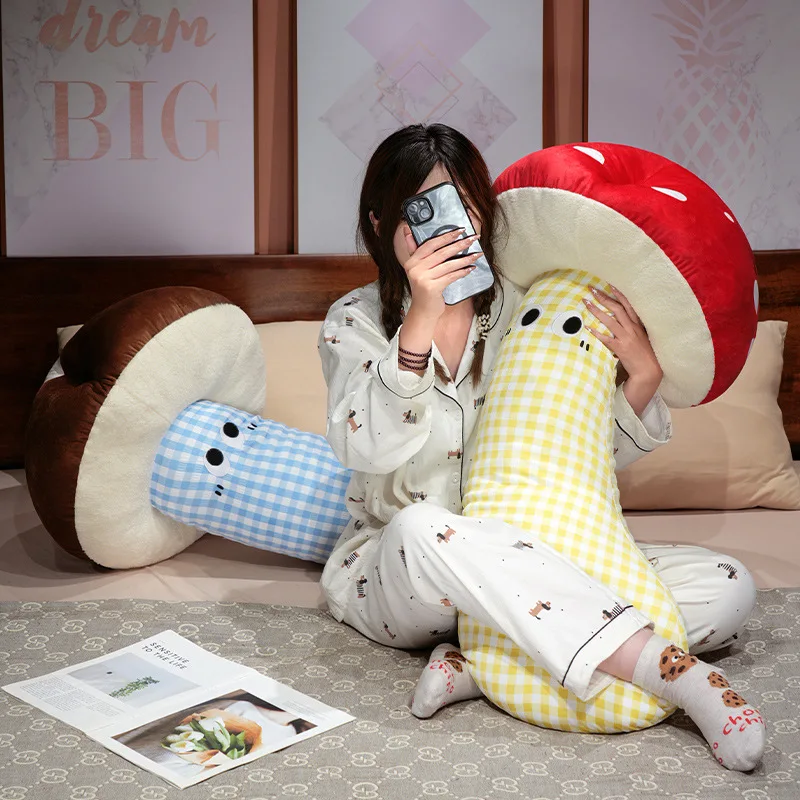 Juguetes de peluche de setas suaves, almohada larga abrazable, planta suave rellena, estilo seta, muñecos para dormir, cojín trasero, decoración del hogar