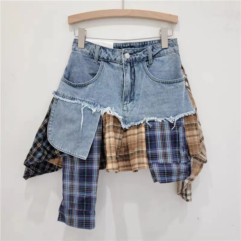 KBQ Hit Color Streetwear Designer Skirts For Women High Waist Patchwork Zipper Irregular Chic Skirt Female Fashion Style Clothes