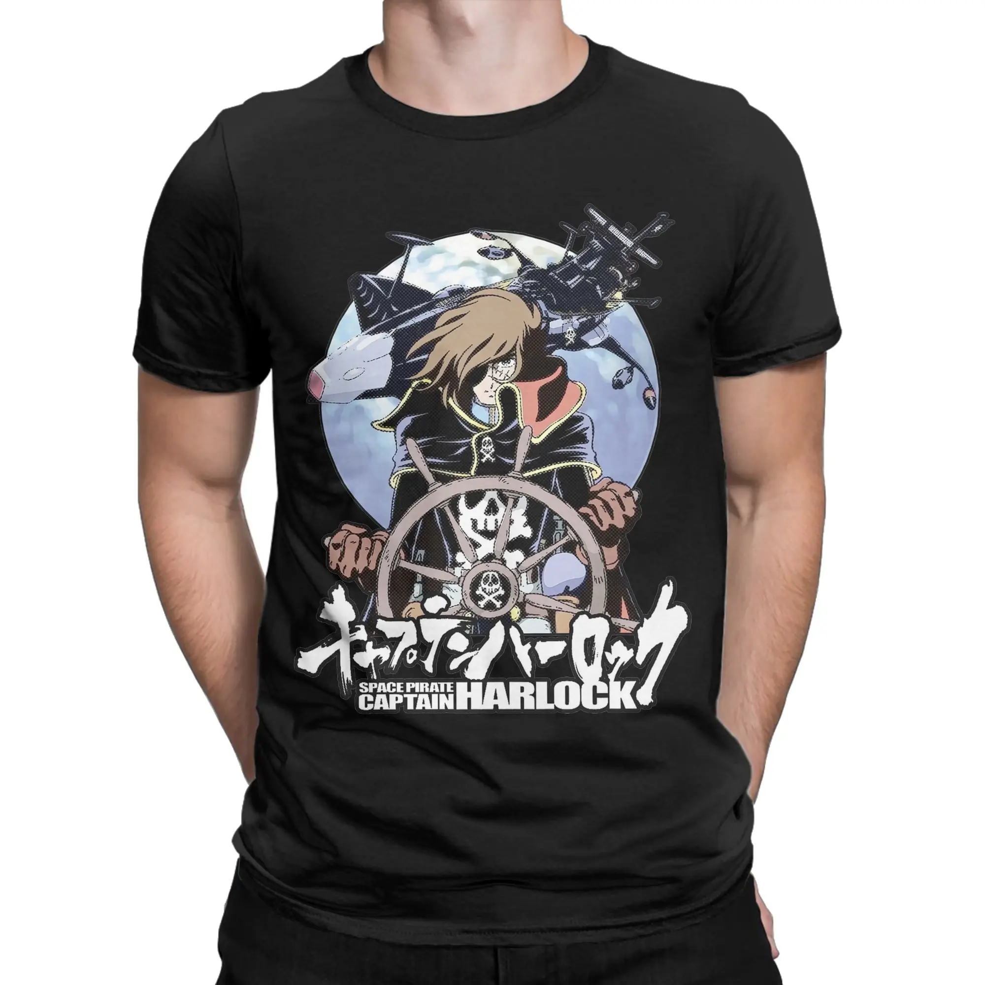 Space Pirate Captain Harlock Albator T Shirts for Men 100% Cotton Vintage T-Shirts O Neck  Tees Short Sleeve Clothes Plus Size