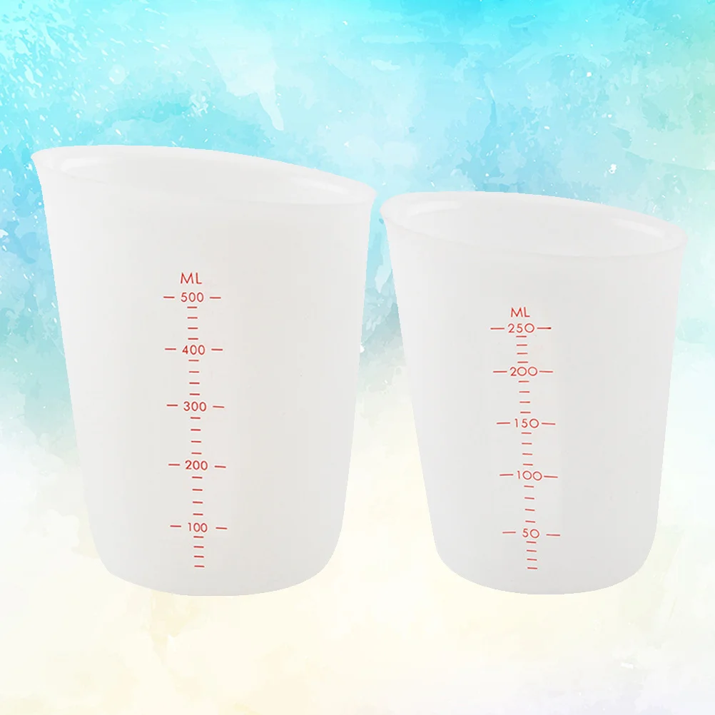 

2Pcs Visible Silicone Beaker Easy Reading Graduated Surface Reusable for Flour Sugar Vinegar Sauce 250ml 500ml