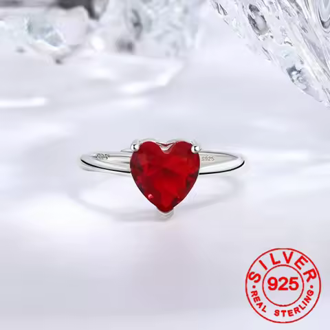 BF CLUB Silver Color Rings for Women Fashion Geometric Handmade Irregular Red Heart Ring Party Christmas Gift