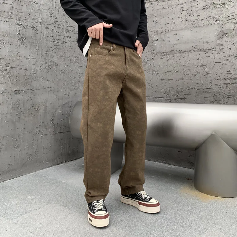 

New Fashionable Loose And Versatile Casual Wide Leg Pants Retro Trendy Washed And Used High Street Rascal Handsome Jeans For Men