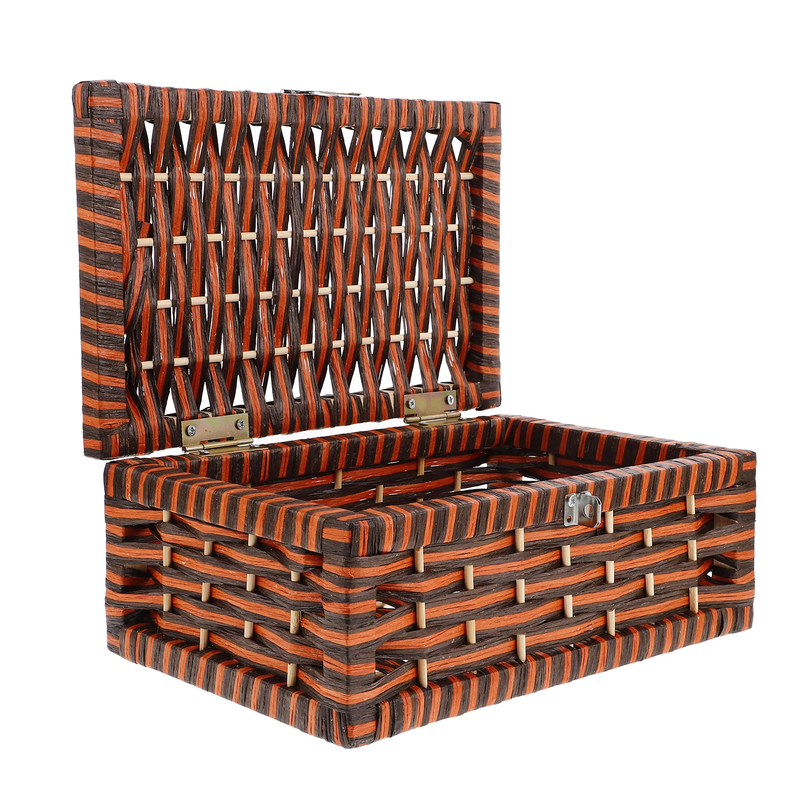 

Woven Storage Bin Rattan Basket Lid Desktop Organizer Multipurpose Storage Box for Cosmetics Snacks Sundries Tea Bag Organizer