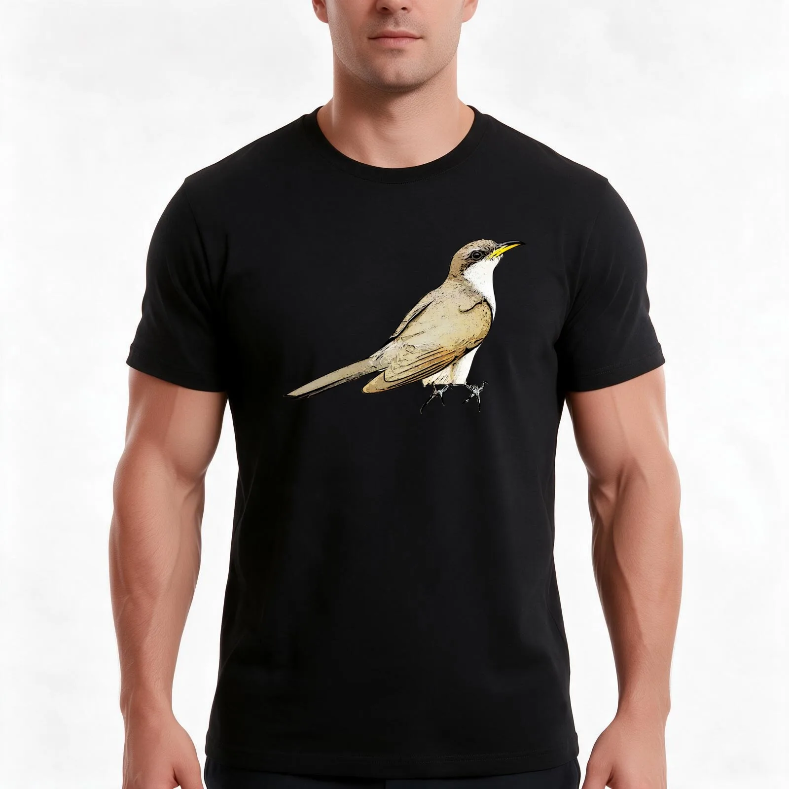 Yellow-billed Cuckoo Black Alternate Design T-Shirt, Summer Casual Cotton Tee, Oversized Streetwear Tops, Vintage Graphic Print