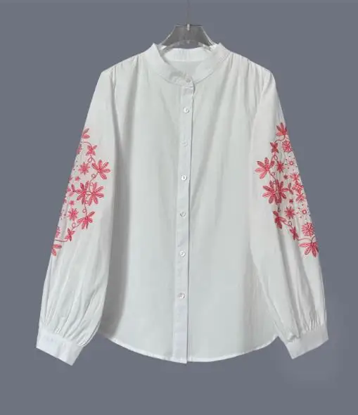 

Woman Blouse 2025 Spring Autumn New Fashion Floral Print Stand Collar Loose Fit Long Sleeved Casual Daily Shirt Top