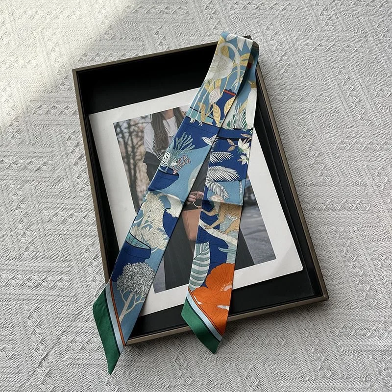 5 * 90Cm French New Hot-selling Plant Jungle Twill Silk Decorative Streamer Wrapping Bag Ribbon Silk Scarf Small Scarf Wholesale