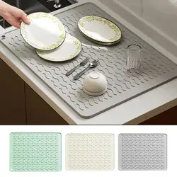 Silicone Drain Pad Drying Mat Bar Mat Coffee Maker Countertop Spill Service Mat Kitchen Sink Dish Drain Mat Non-slip Drain Pad