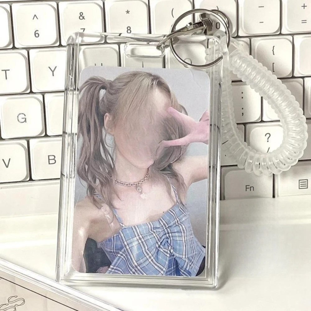 1PC School Card Access Card Holder Transparent Protective Sleeve ID Card Elastic Keychain