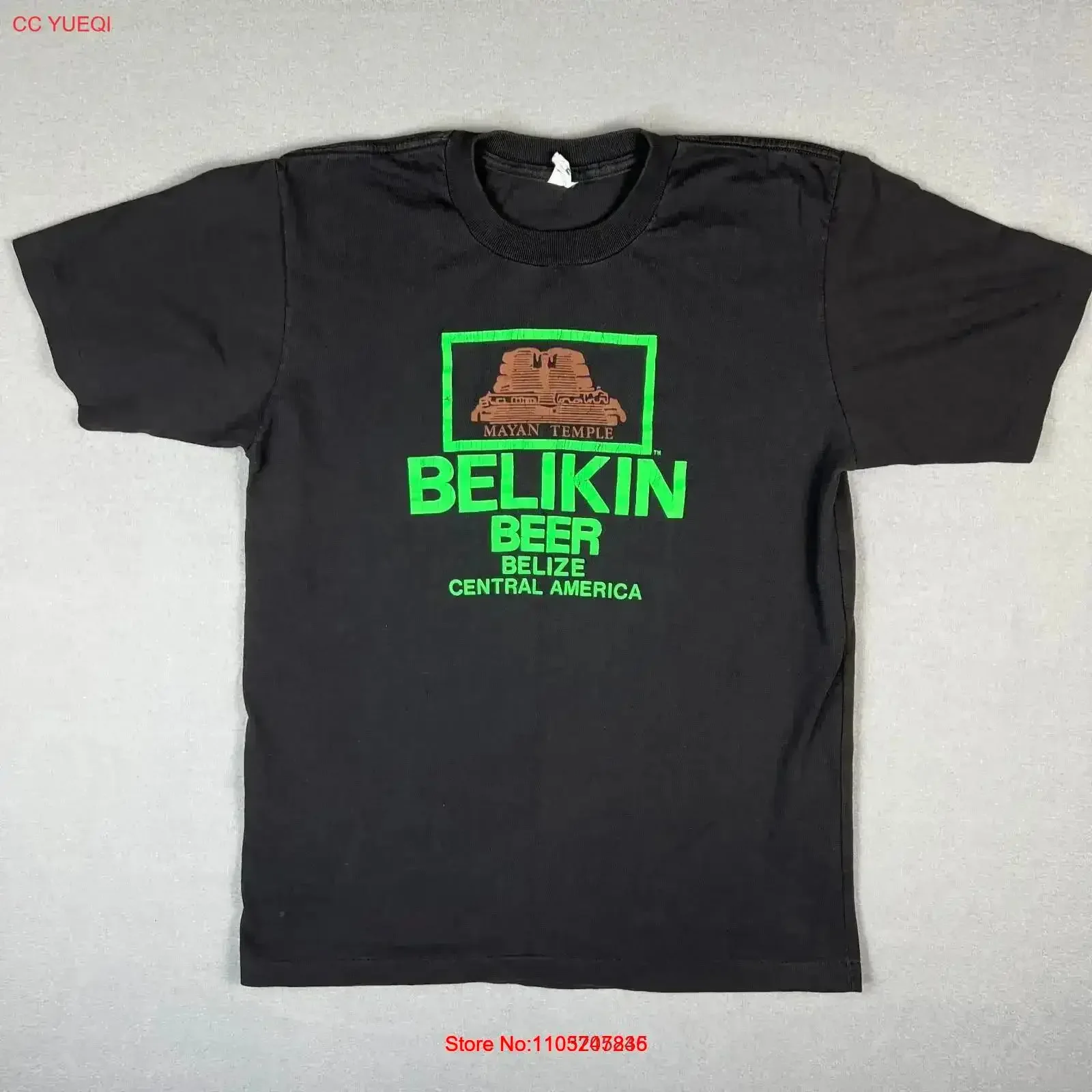 Camiseta VTG Belikin Beer para hombre, talla grande, años 90, Belice, Centroamérica, negra desgastada, estilo vintage lavado, a la moda y elegante.