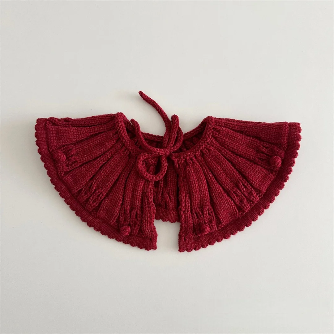 شال كوري محبوك يدويًا للأطفال بياقة مزيفة عتيقة للربط للفتيات إكسسوار ديكور أنيق للشتاء