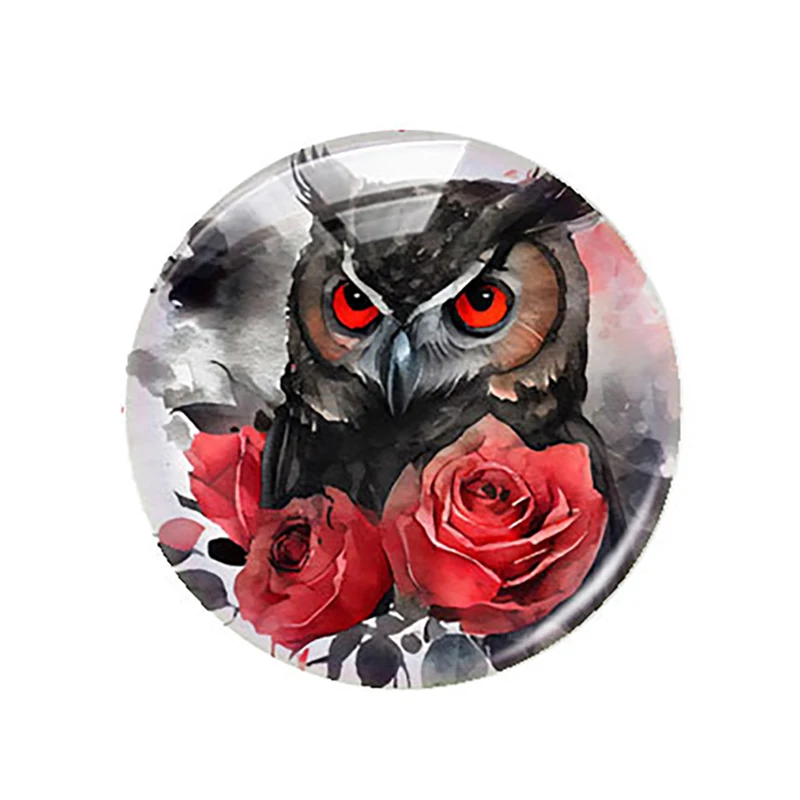 Halloween Red Black Rose Flower Animals Owl Peacock Wolf Snake Photo Glass Cabochon Flatback Demo Cameo For Diy Jewelry Making