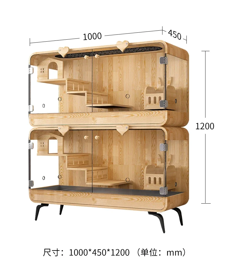 The product can be customized. Rabbit cage solid wood double layer platform anti spray urine extra large cage villa dedicated