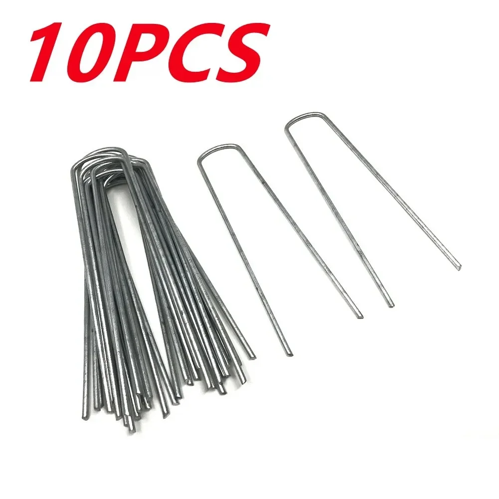 POTEAX 10Pcs Metal Ground U Tent Pegs Gazebo Camping Tarpaulin Hooks 10/15/20 CM Length For Fixing Grass Cloth, Greening, Fixed