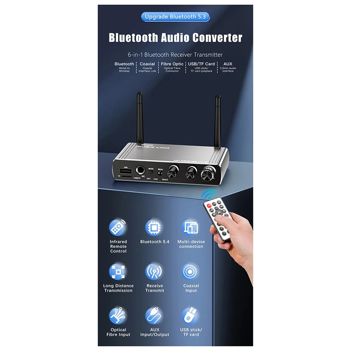 New LY18 HIFI Lossless Bluetooth Receiver Long Distance Bluetooth Adapter 5.4 Adapter Audio Wireless Receiver 6 in 1