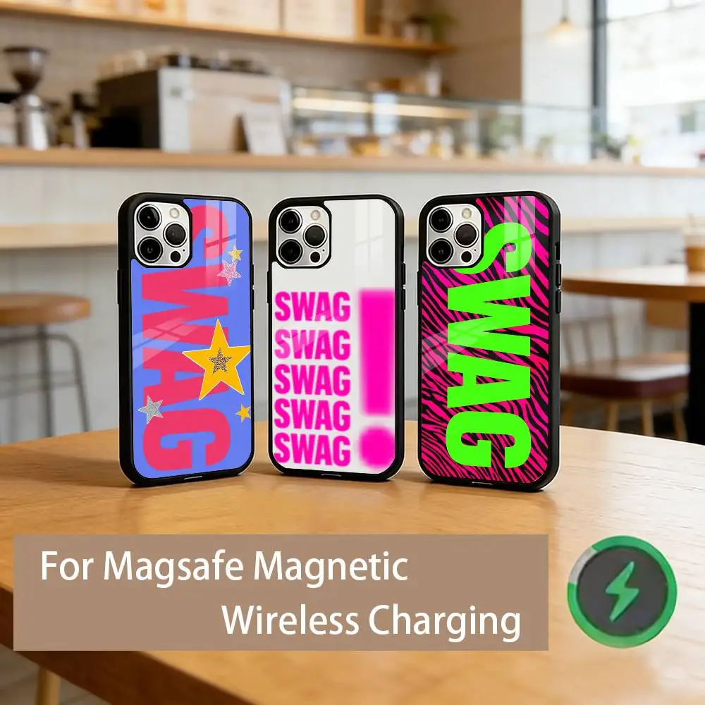 

Y2K Aesthetic S-SWAG Phone Case For iPhone17,16,15,14,13,12,11 Plus,Pro Magnetic For Magsafe Wireless Charging