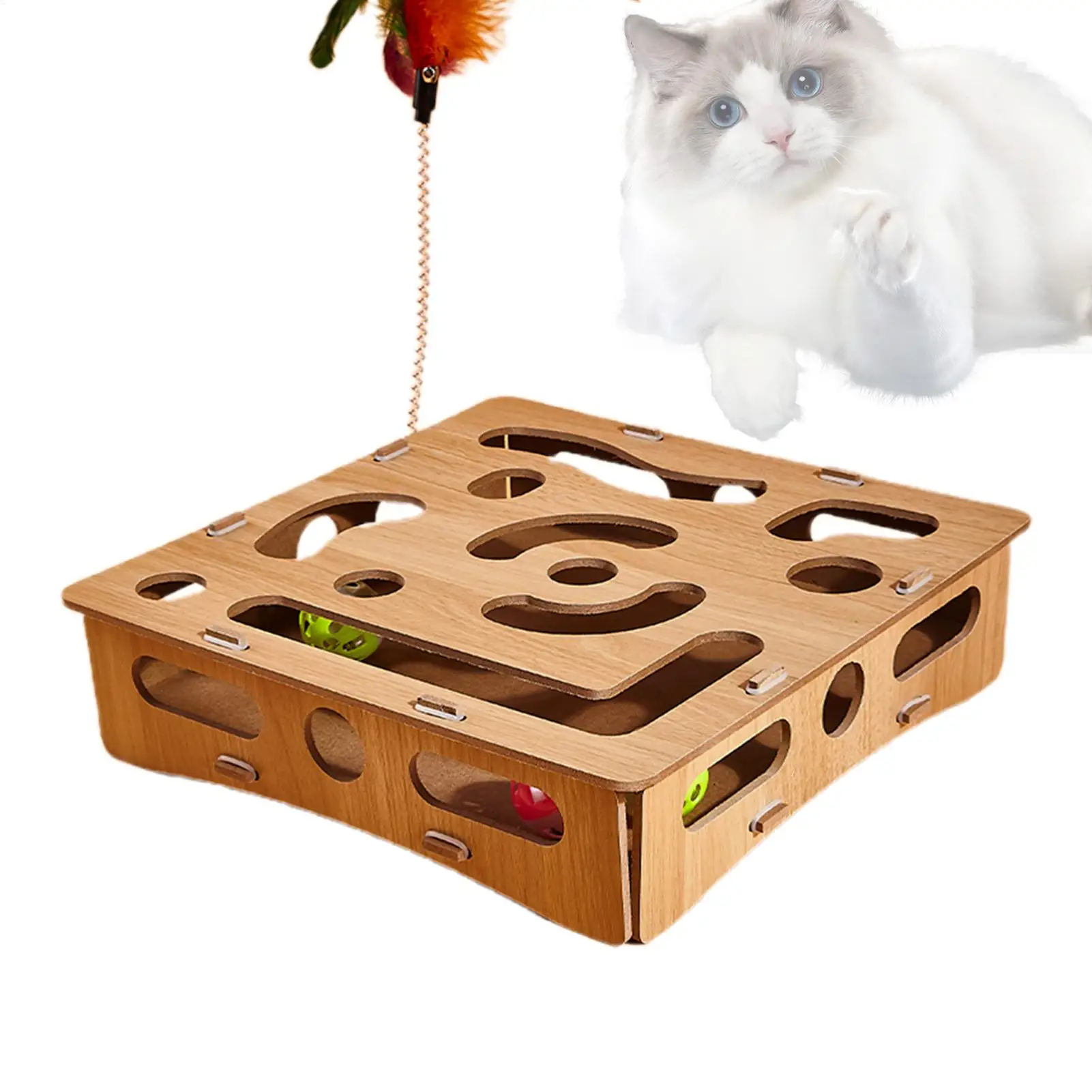 

Cat Puzzle Toy Kitten Track Toy Wood Puzzle Play Enrichment Supplies Indoor Cats Kittens Maze Box For Boredom Relieving