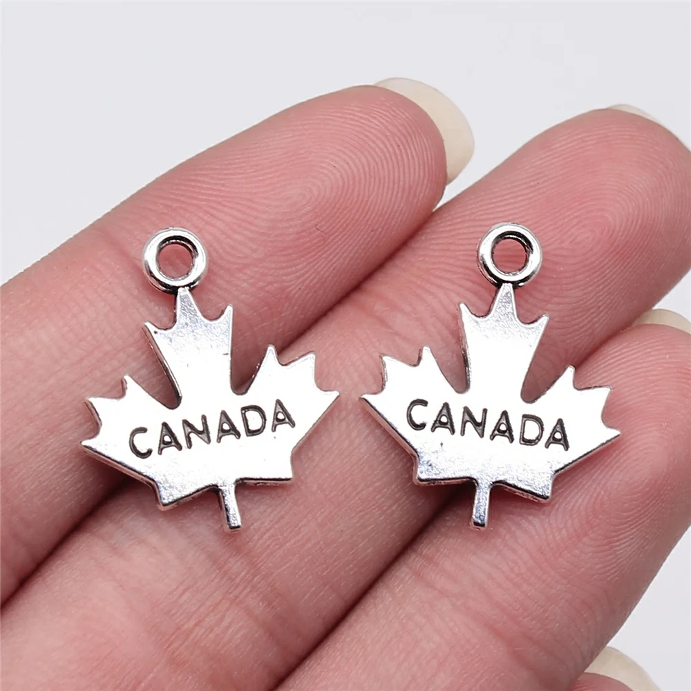 WYSIWYG 10pcs 22x18mm Antique Silver Color Canada Maple Leaf Charms Pendant For Jewelry Making DIY Jewelry Findings