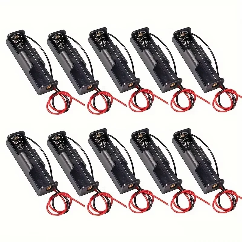 

10 шт., 18650, коробка-держатель для батарей, 1 слот, 3,7 В, чехол для хранения батарей «сделай сам», черный пластиковый контейнер с соединительным черным, красным проводом, свинцовый штифт