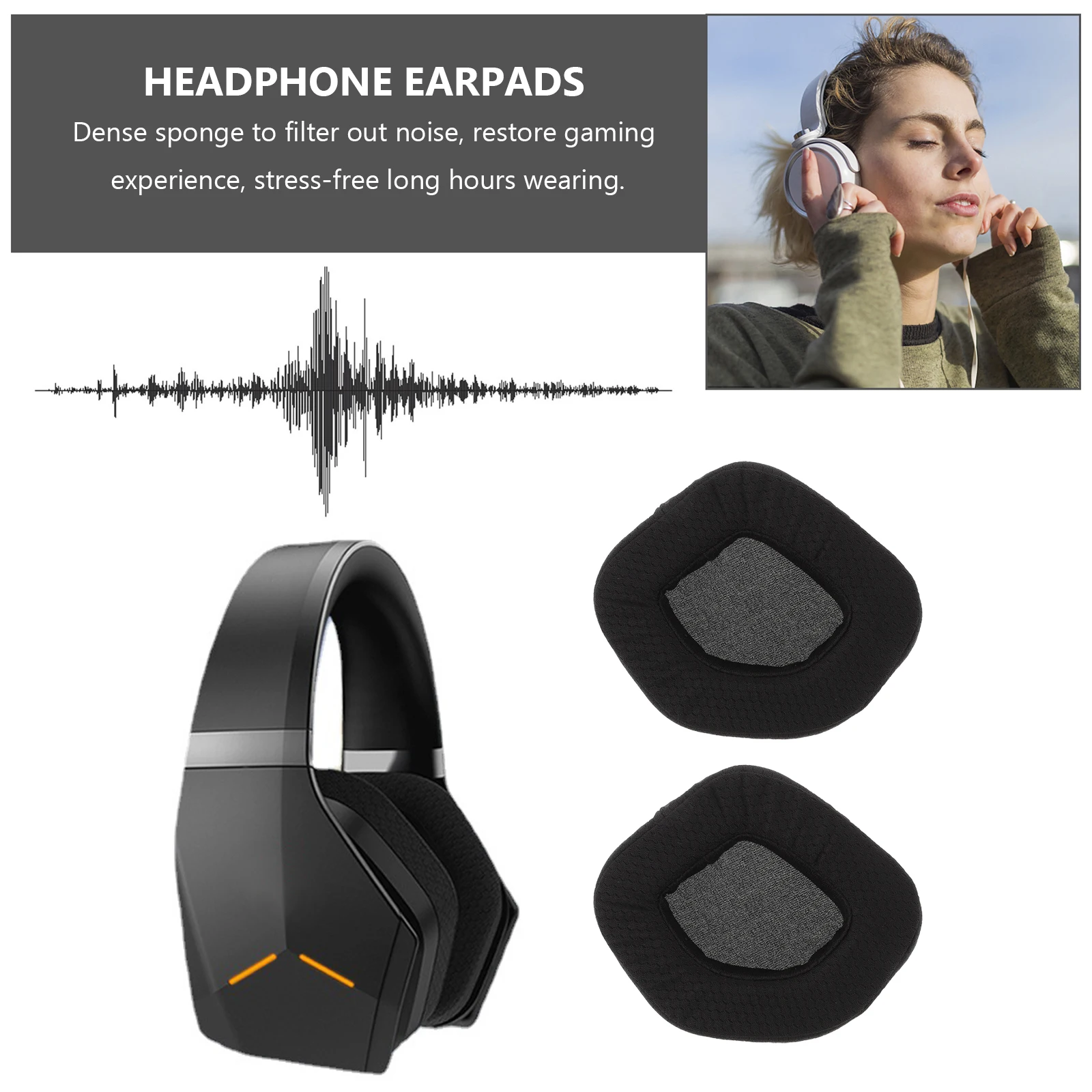 

Earpads for Headphones Mesh Material High Rebound Sweat Absorption Replaceable Comfortable Noise Reduction Dense Sponge Long