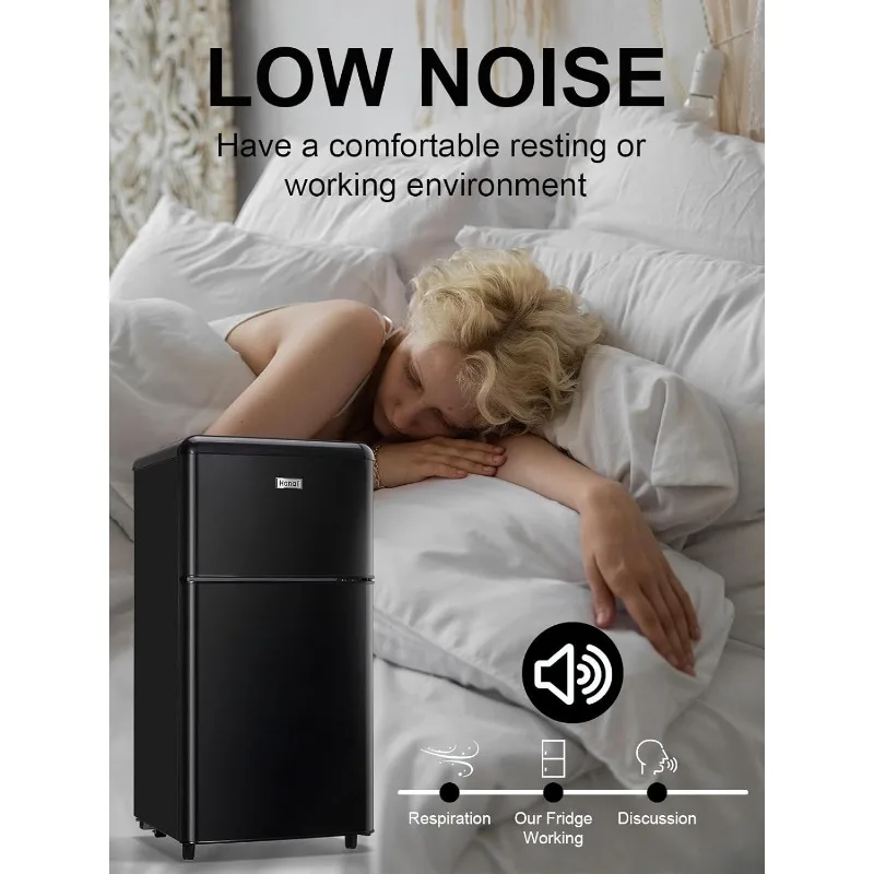 ثلاجة WANAI المدمجة 3.5 قدم مكعب، ثلاجة صغيرة ريترو مع فريزر، ثلاجة صغيرة ببابين مع 7 أوضاع لدرجة الحرارة، أضواء LED، أسود #4