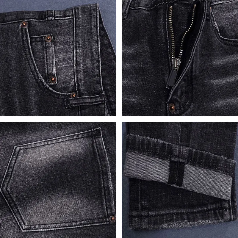 High Street Fashion New Jeans Wrinkle Washed Nostalgic Stretch Washed Retro Black Jeans Designer Hip Hop Brand High Quality Jean