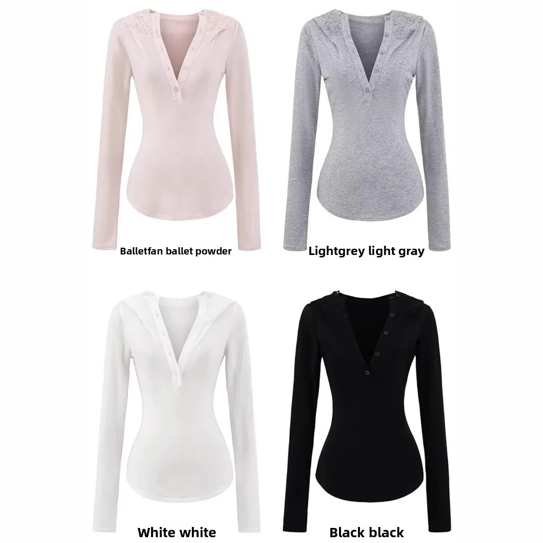 Pure Lace Decorative Sunscreen Clothing Girl Semi-open Neck Slim-fitting and Thin Bottoming Shirt Long Sleeves