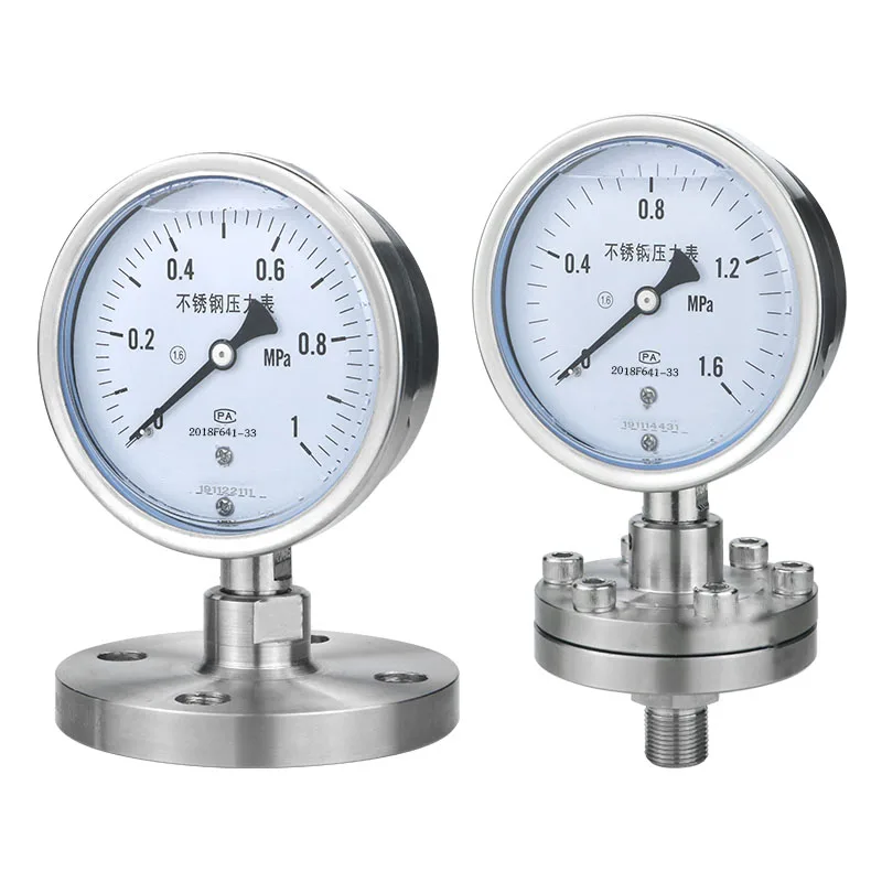 YNTP-100BF Stainless Steel Shockproof Diaphragm Pressure Gauge ML Threaded Connection 0-1.6MPA YTP100