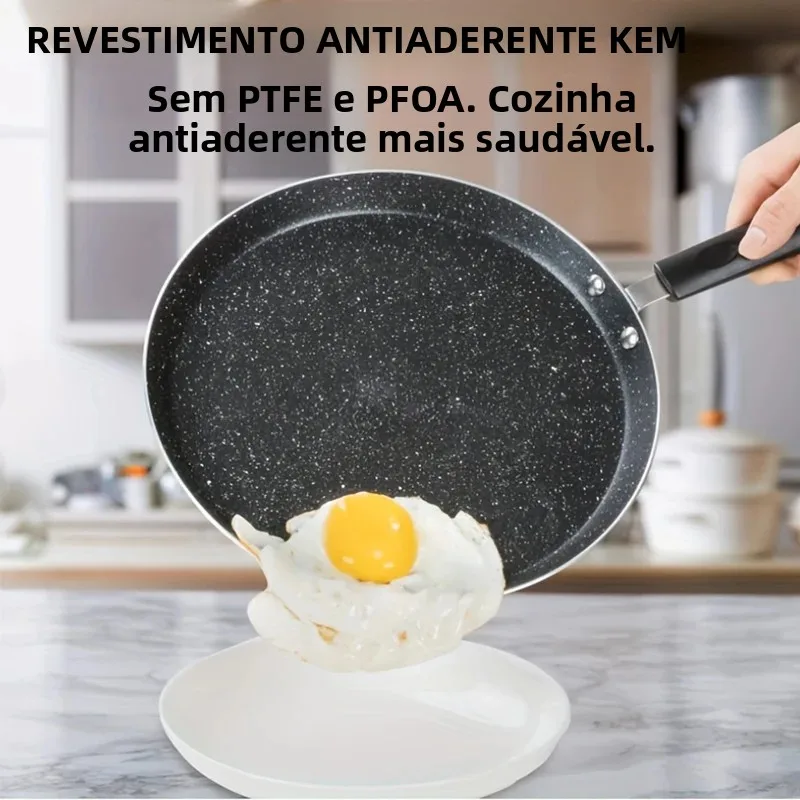 Panela Antiaderente 18/22/26CM para Café da Manhã, Panquecas, Ovos, Bife, Pizza, com Alça, Utensílio de Cozinha, Conjunto de Panelas