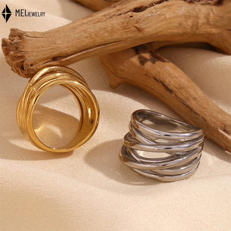 Small Niche Retro Personality Handmade Stainless Steel Jewelry Irregular Woven Winding Closed Ring for Women Gift