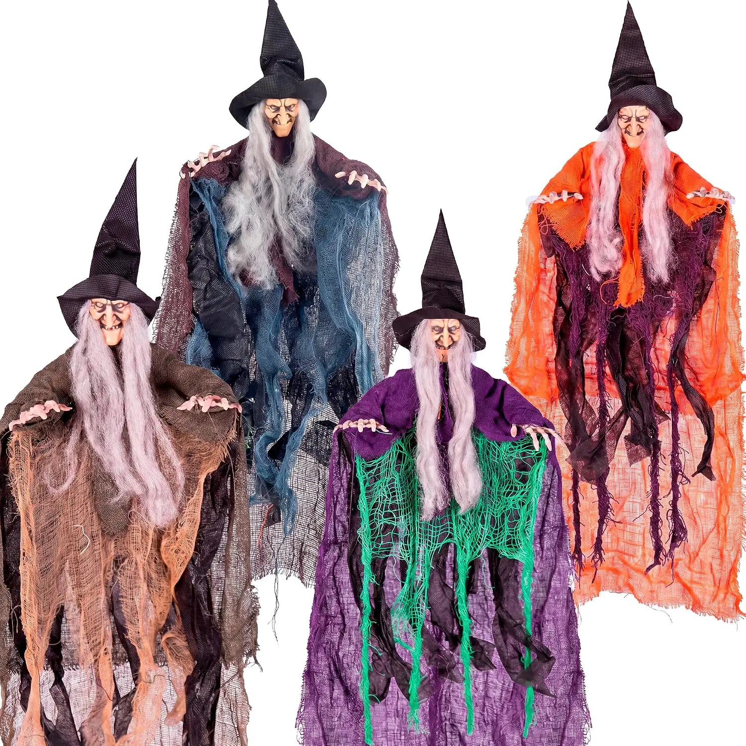 4 Pcs Hanging Witch Halloween Decorations Outdoor Indoor Flying Haunted House Scary Decor for Lawn Garden Yard