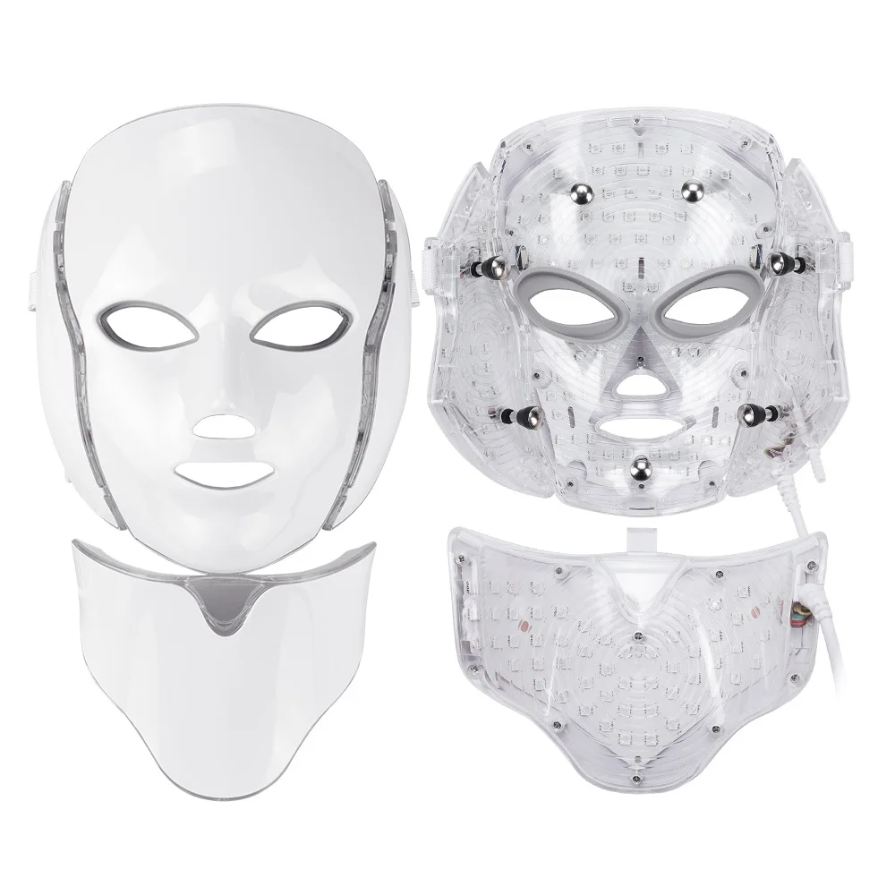 Masque de beauté à LED pour le cou et le visage, coffret cadeau, 7 couleurs, lumière, rajeunissement de la peau, Anti-acné, thérapie photonique, blanchissant