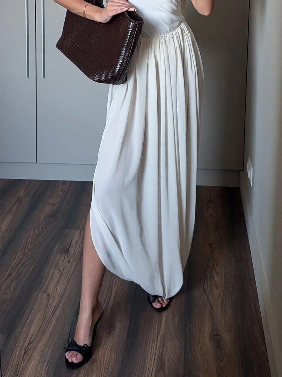 Bornladies Women's Spring Summer New Elegant Street Style Skirt Fashion Loose Ruched Draped Split Maxi Skirt