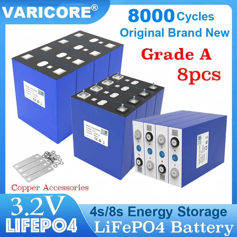

8 шт. VariCore 3,2 В LiFePO4 аккумулятор 320 Ач 280 Ач 200 Ач 150 Ач 105 Ач DIY 12 В 24 В автомобильные RV аккумуляторы для хранения солнечной энергии